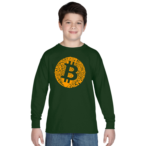 LA Pop Art Other - Boy's Word Art Long Sleeve - Bitcoin